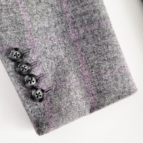 Adrian Jules Sport Coat Flannel Wool Blazer Plaid Gray Purple Mens 43 - Picture 5 of 15